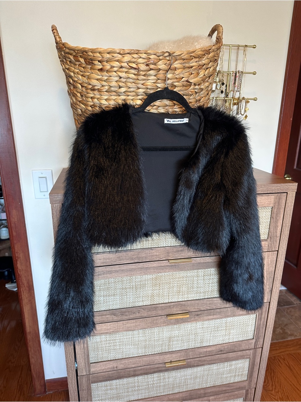 Black Faux Fur Bolero Jacket